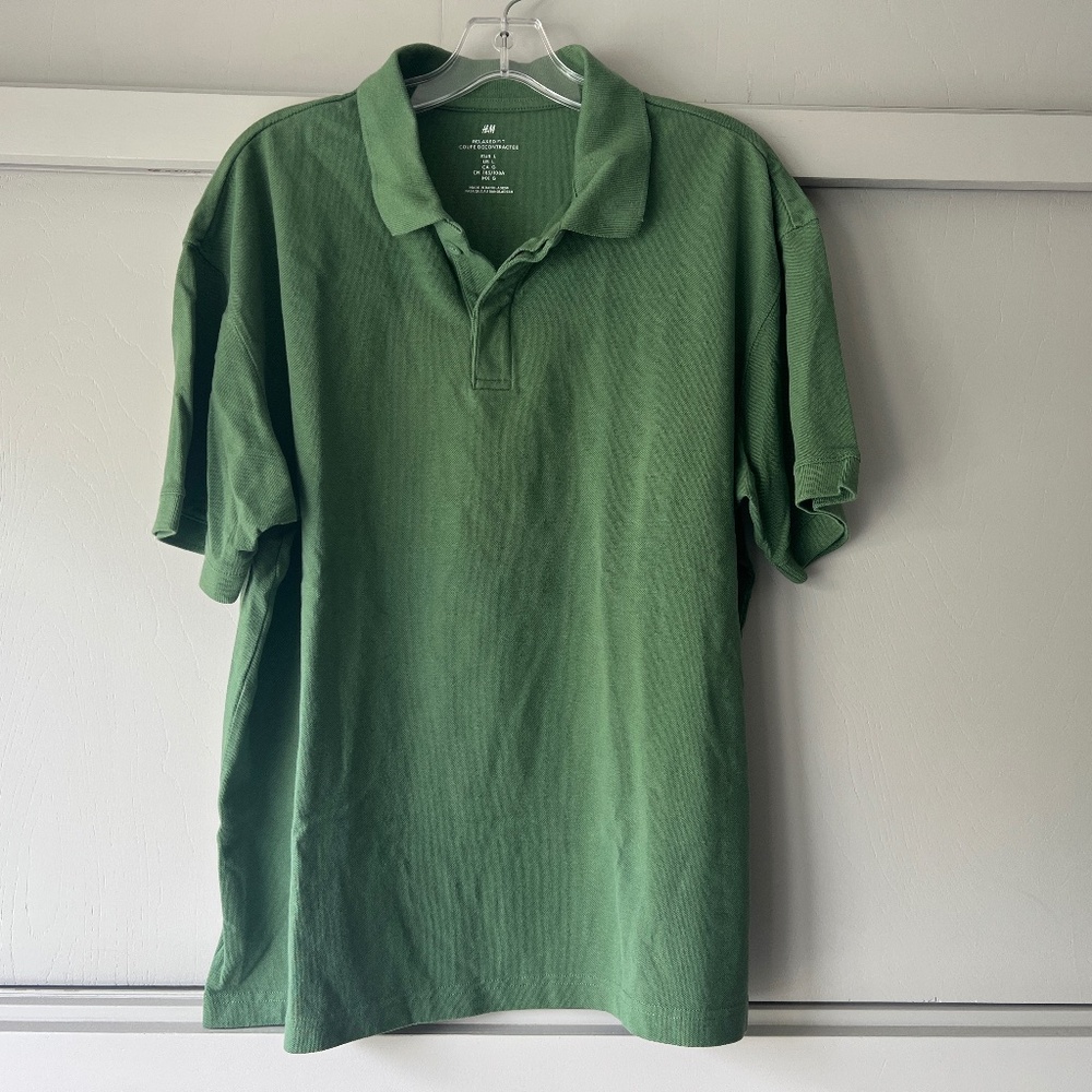 Men's H&M Classic Green Short Sleeve Relaxed Fit Polo Shirt L
